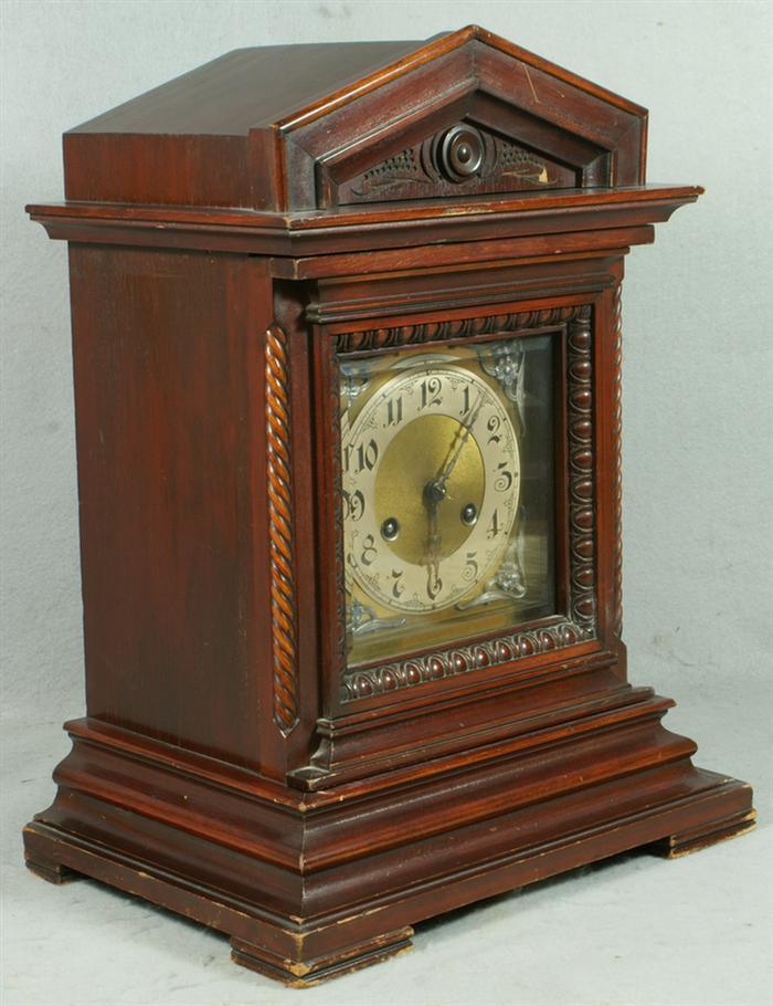 Appraisal: Junghans mahogany Westminster Chime bracket clock high key and pendulum