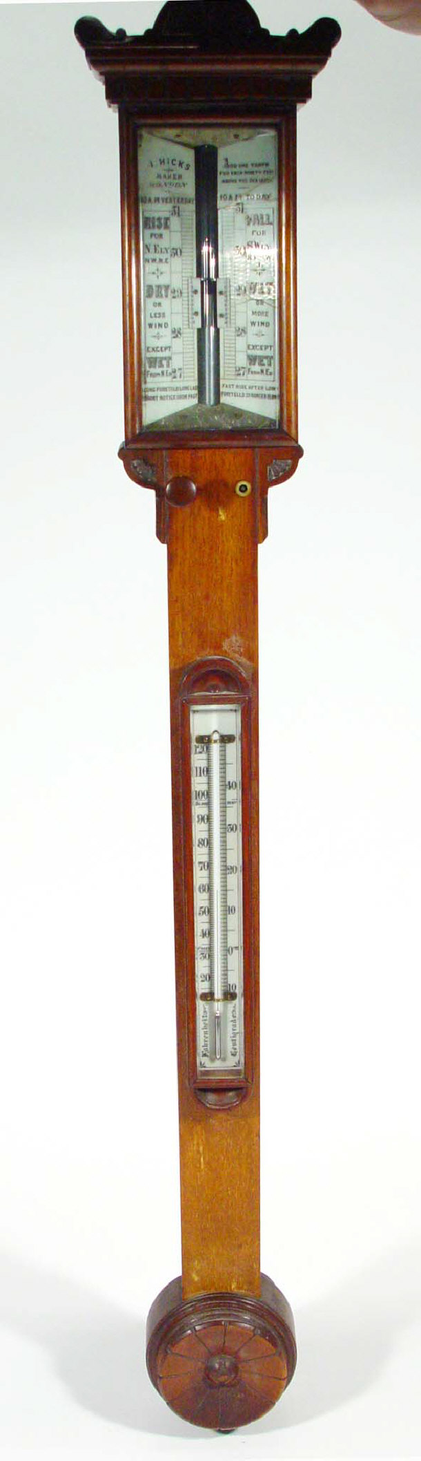 Appraisal: Victorian Mahogany stick barometer with thermometer the ceramic gauge marked