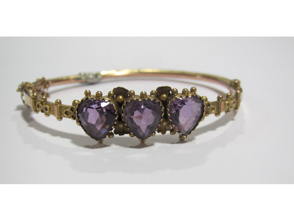 Appraisal: Victorian ct rose gold bangle set with three heart shaped