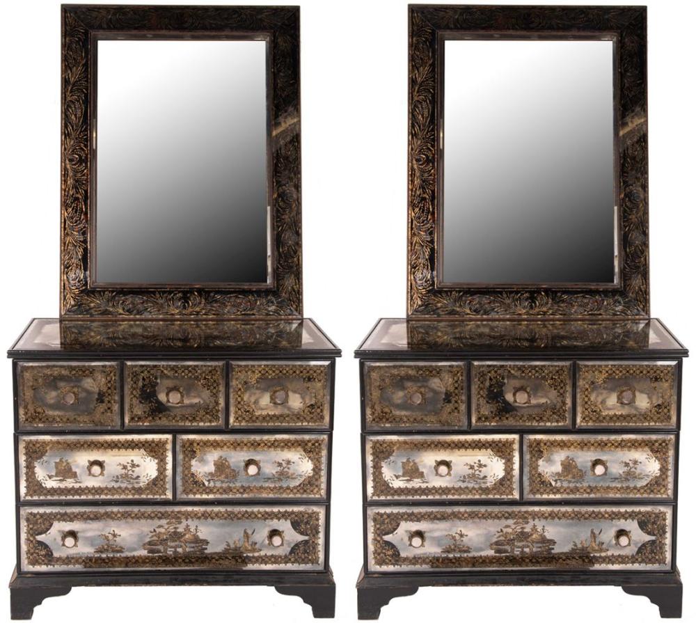 Appraisal: PAIR OF CHINOISERIE MIRRORED COMMODES WITH MIRRORS Condition