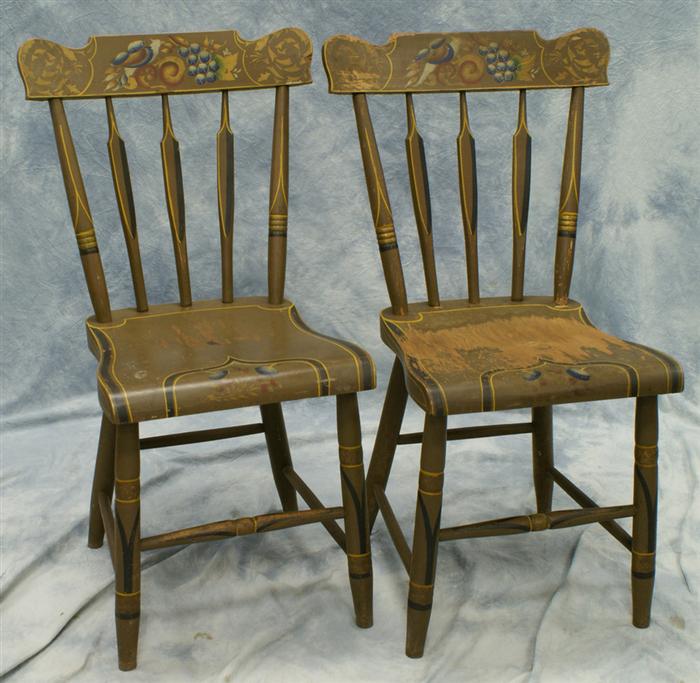 Appraisal: Paint decorated arrow-back kitchen chairs decorated with birds and fruit