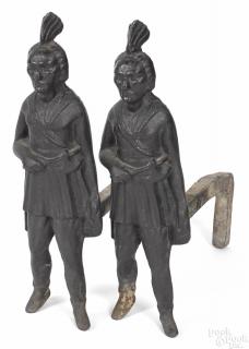 Appraisal: Pair of cast iron Indian andirons th c '' h