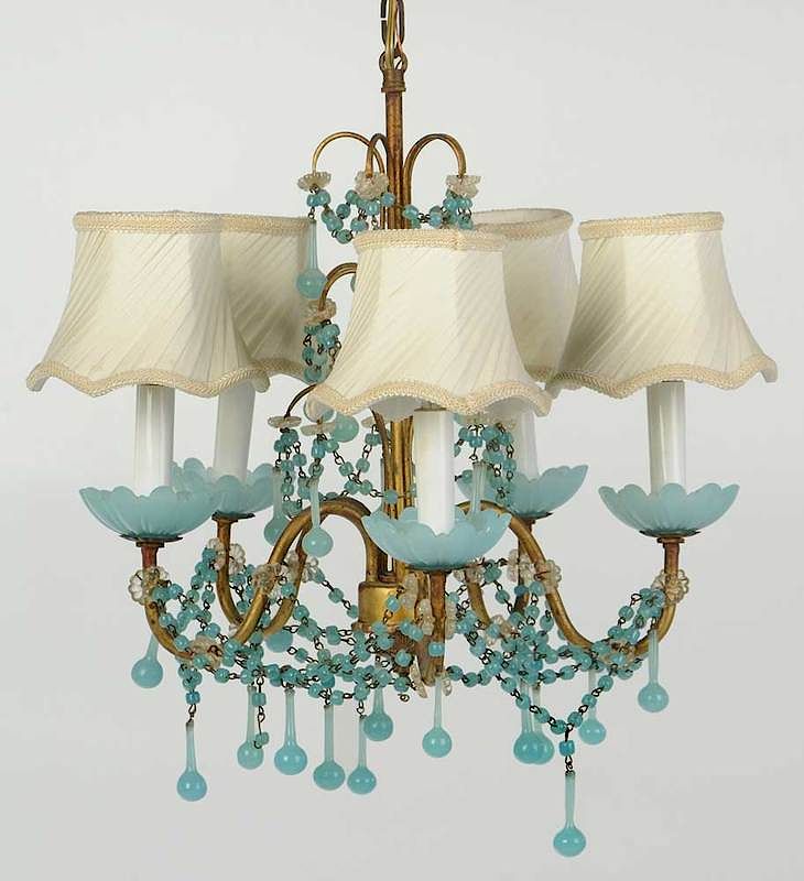 Appraisal: Pale Blue Milk Glass Beaded Chandelier th century Venetian-style white