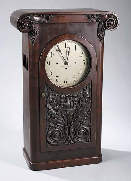 Appraisal: A Colonial Revival Carved Mahogany Pedestal Clock c labeled Tobey