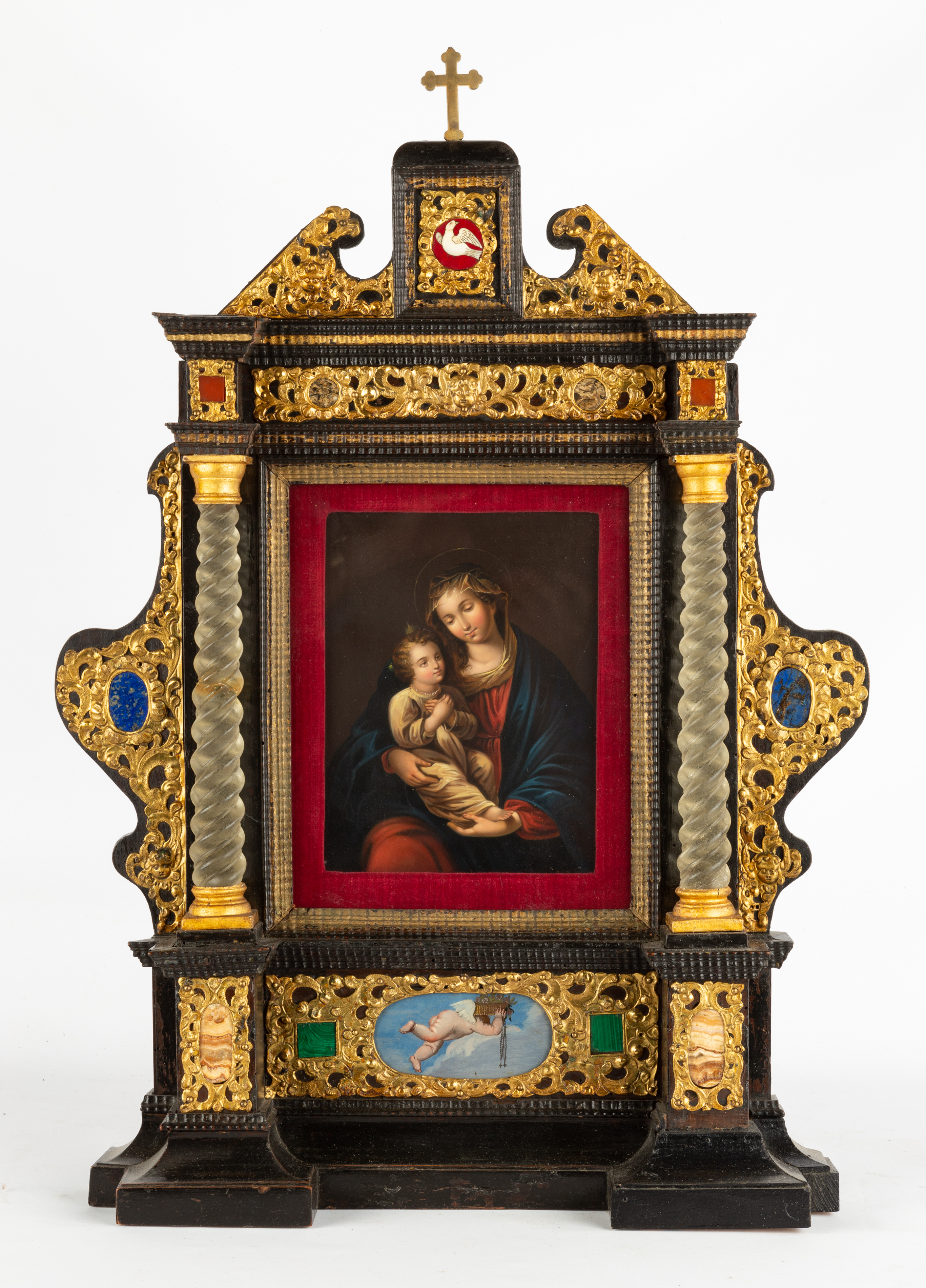 Appraisal: MADONNA AND CHILD HAND PAINTED SHRINE th century Madonna and