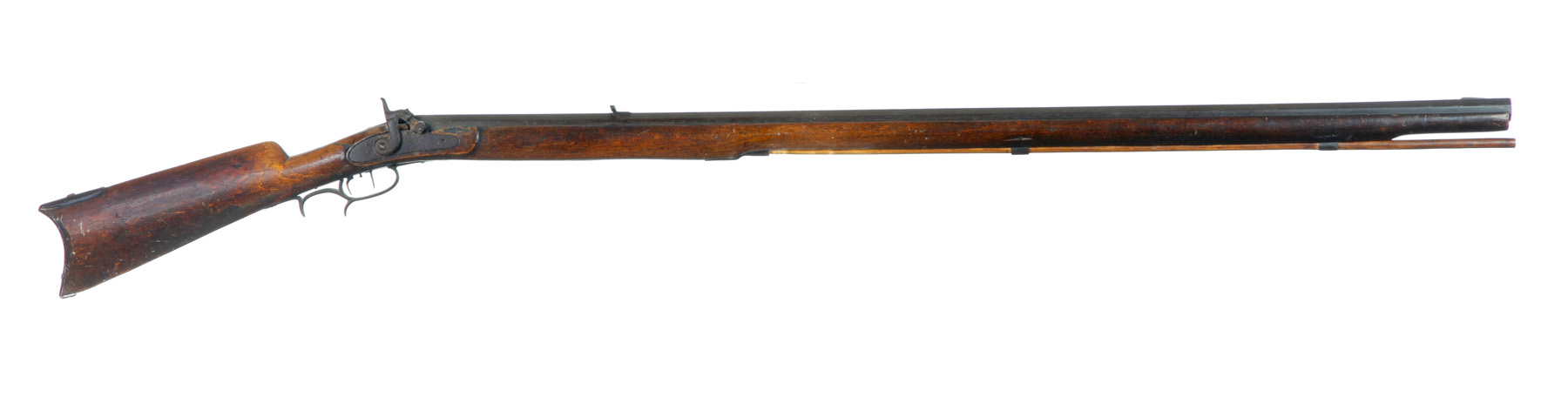 Appraisal: PRIMITIVE FULL STOCK PERCUSSION RIFLE American th century Primitive walnut