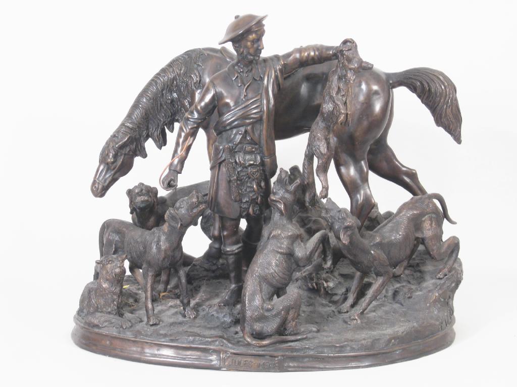 Appraisal: After Jules Mene a large bronze Figure Group of huntsman