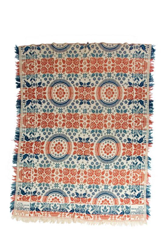 Appraisal: COVERLET Two part coverlet in tan blues and salmon with