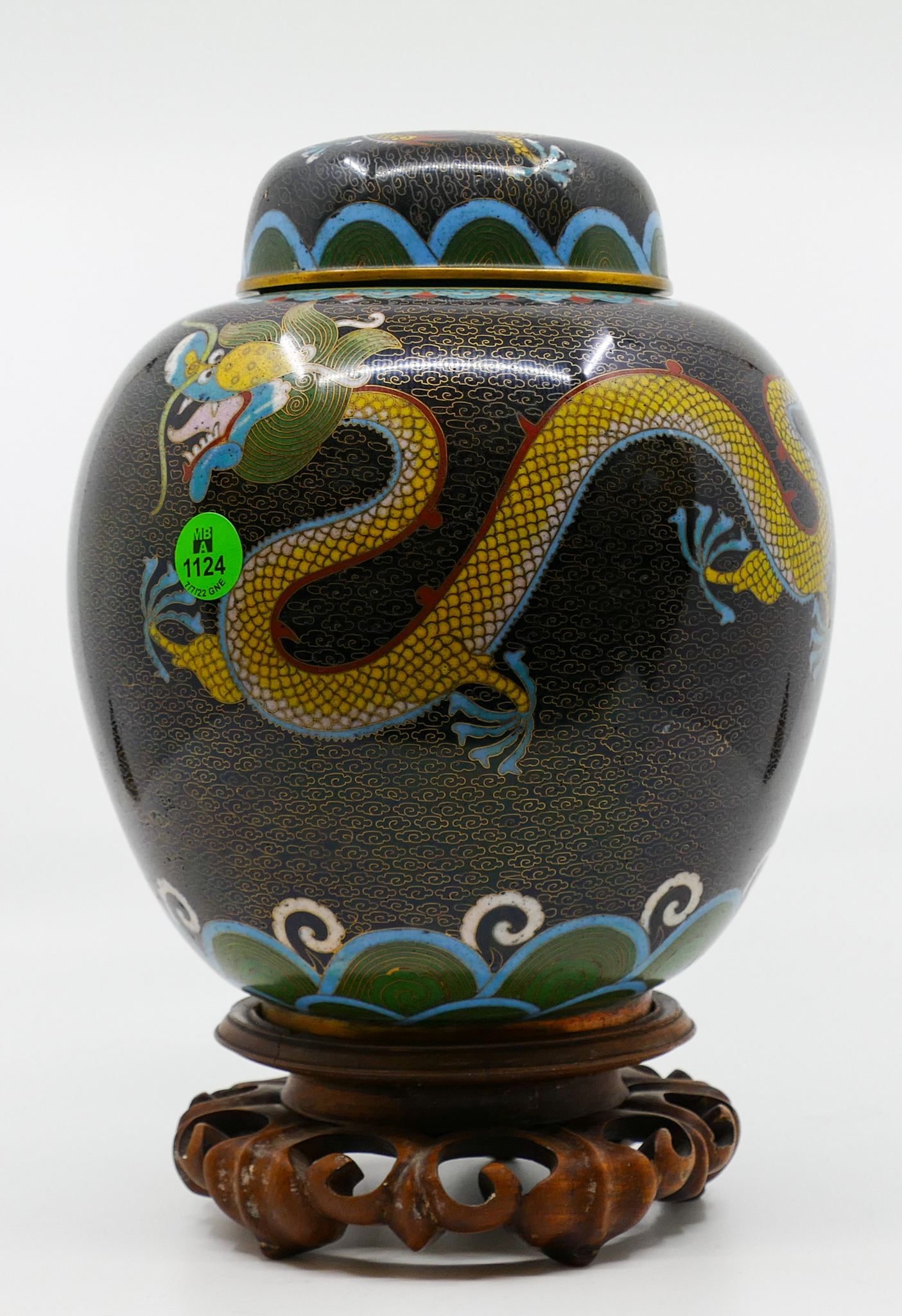 Appraisal: Old Chinese Cloisonne Dragon Ginger Jar on Stand ''