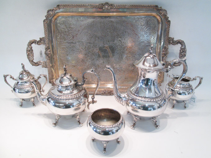 Appraisal: SILVER PLATED COFFEE AND TEA SET PLUS SERVING TRAY six