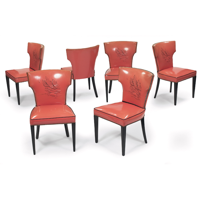 Appraisal: Art Deco style dining chairs c six original coral colored