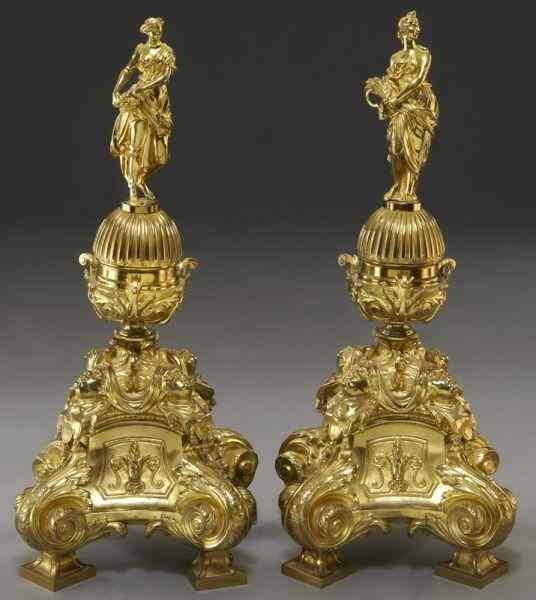 Appraisal: Pr Louis XV style gilt bronze chenets cast as women