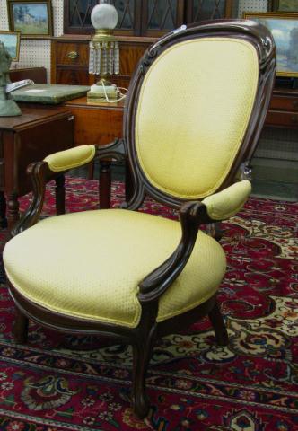 Appraisal: Victorian oval-back armchair yellow upholstery late th century