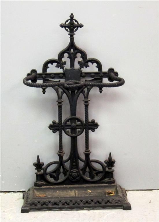 Appraisal: Coalbrookdale style cast metal stick stand with pierced scrolled back