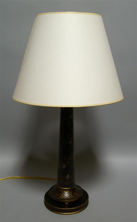 Appraisal: MODERN JAPANNED TABLE LAMP the tapered columnar body painted with