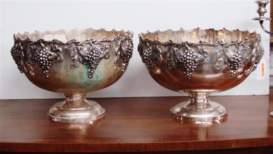 Appraisal: Pair silverplate punchbowls pierced and scalloped basin on circular stepped