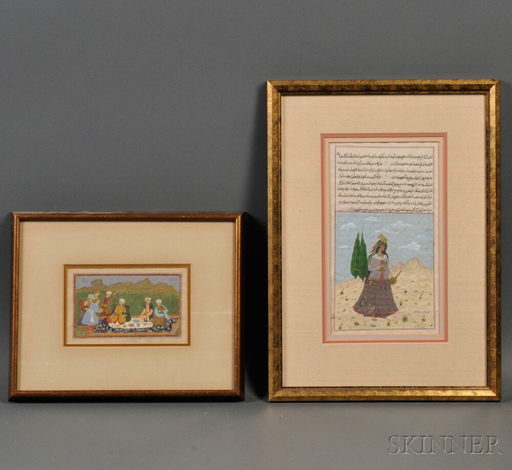 Appraisal: Two Persian Miniature Paintings Iran th th century gold and