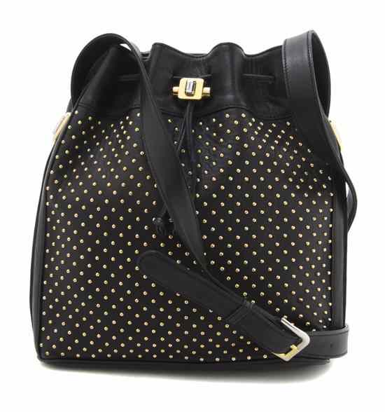 Appraisal: A Judith Leiber Black Leather Bag with all-over gold grommets