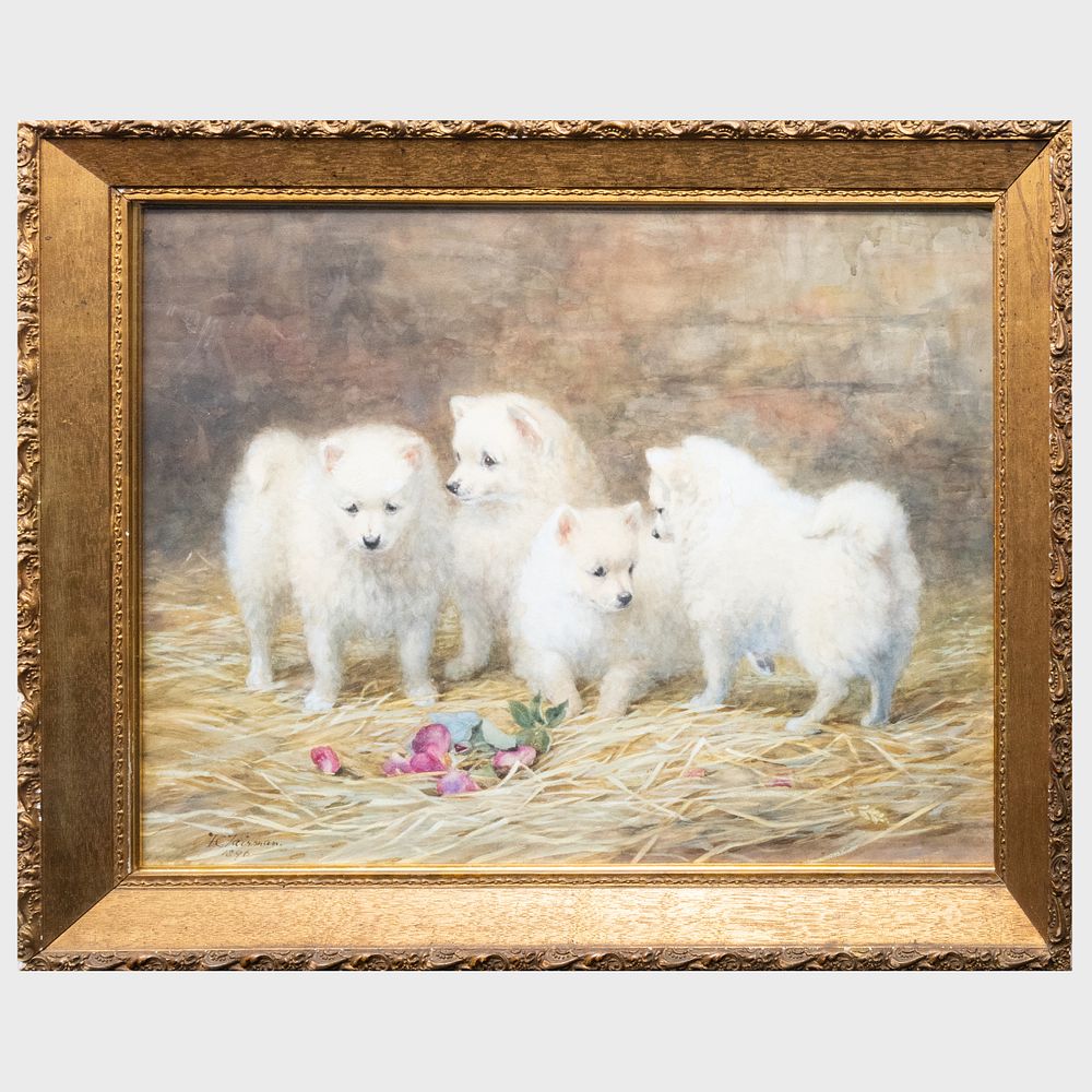 Appraisal: Frances C Fairman - of Four White Samoyeds Watercolor on