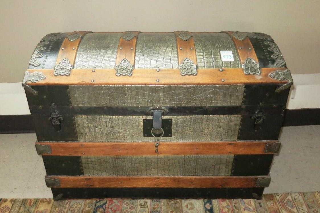 Appraisal: AN ANTIQUE DOME-TOP TRUNK Howard Shilling Co Indianapolis Indiana late