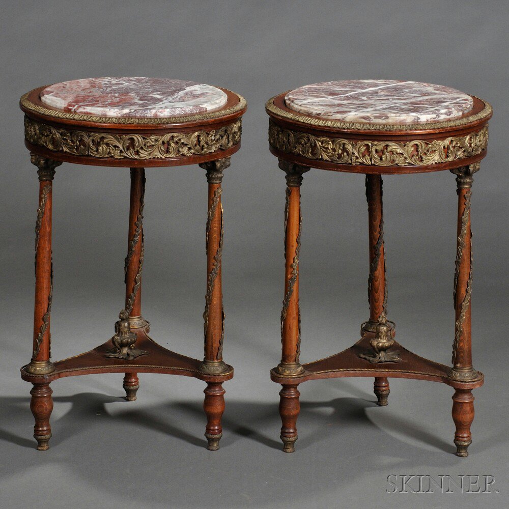 Appraisal: Pair of Neoclassical-style Marble-top and Brass-mounted Occasional Tables late th