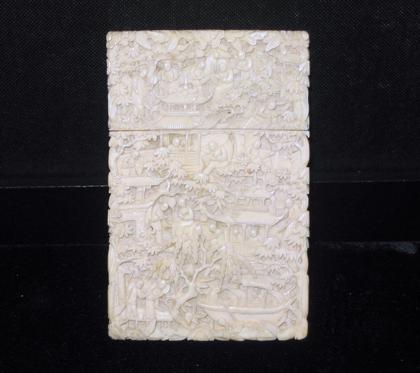 Appraisal: Intricately-Carved Ivory Card Case Chinese th th c H in