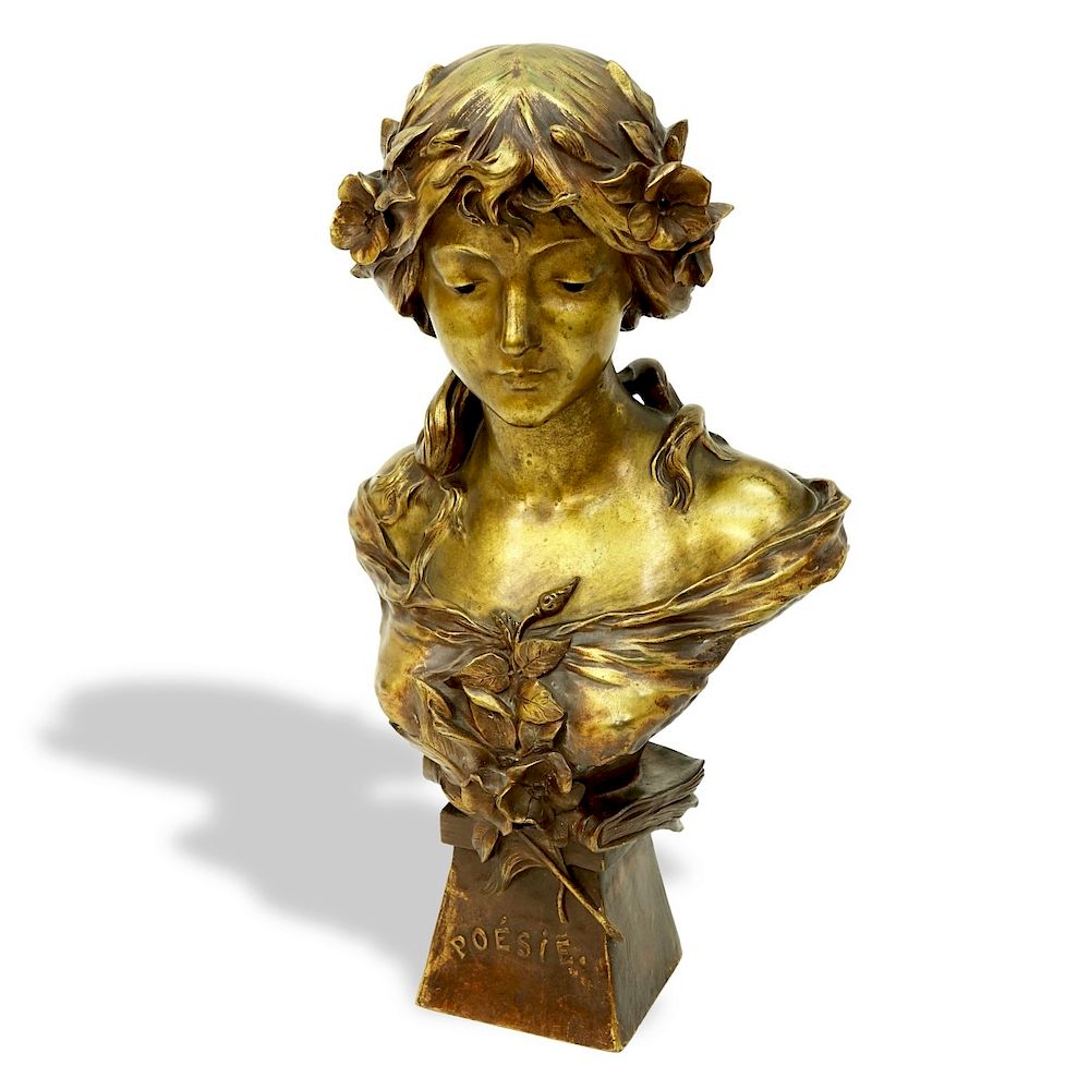 Appraisal: E Sperlacken French Bronze Bust Poesie E Sperlacken French Bronze