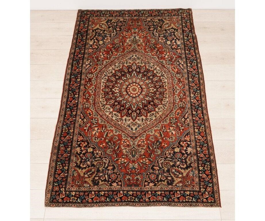 Appraisal: Colorful antique Sarouk center hall carpet with center medallion floral