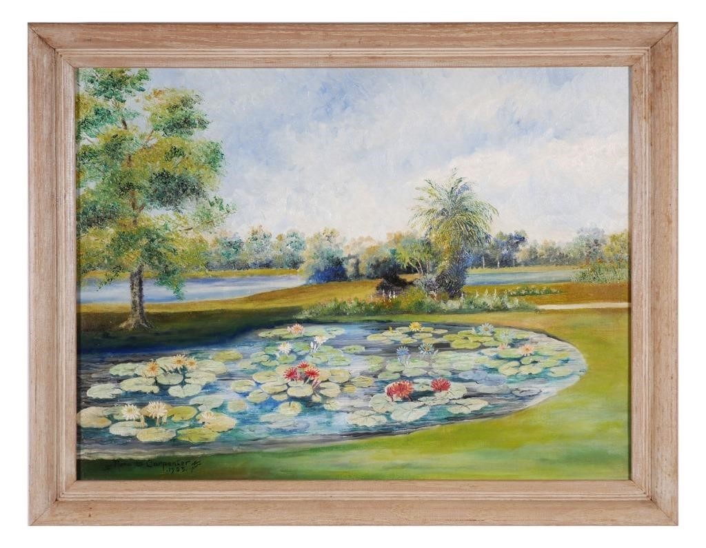 Appraisal: Oil on canvas painting of lily pads on Lake Eola