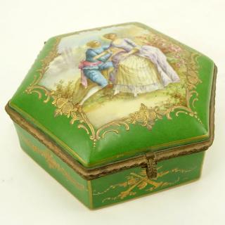 Appraisal: th Century Sevres Green Glaze Bronze Mounted Octagonal Porcelain Box