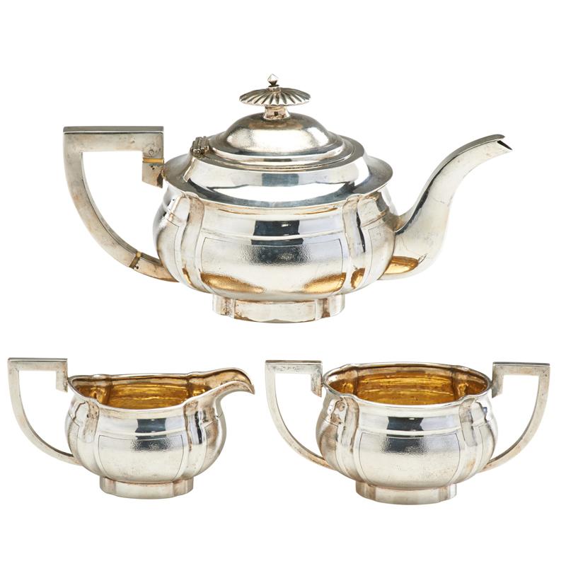 Appraisal: CHINESE EXPORT SILVER TEA SERVICE Three Teapot creamer and sugar