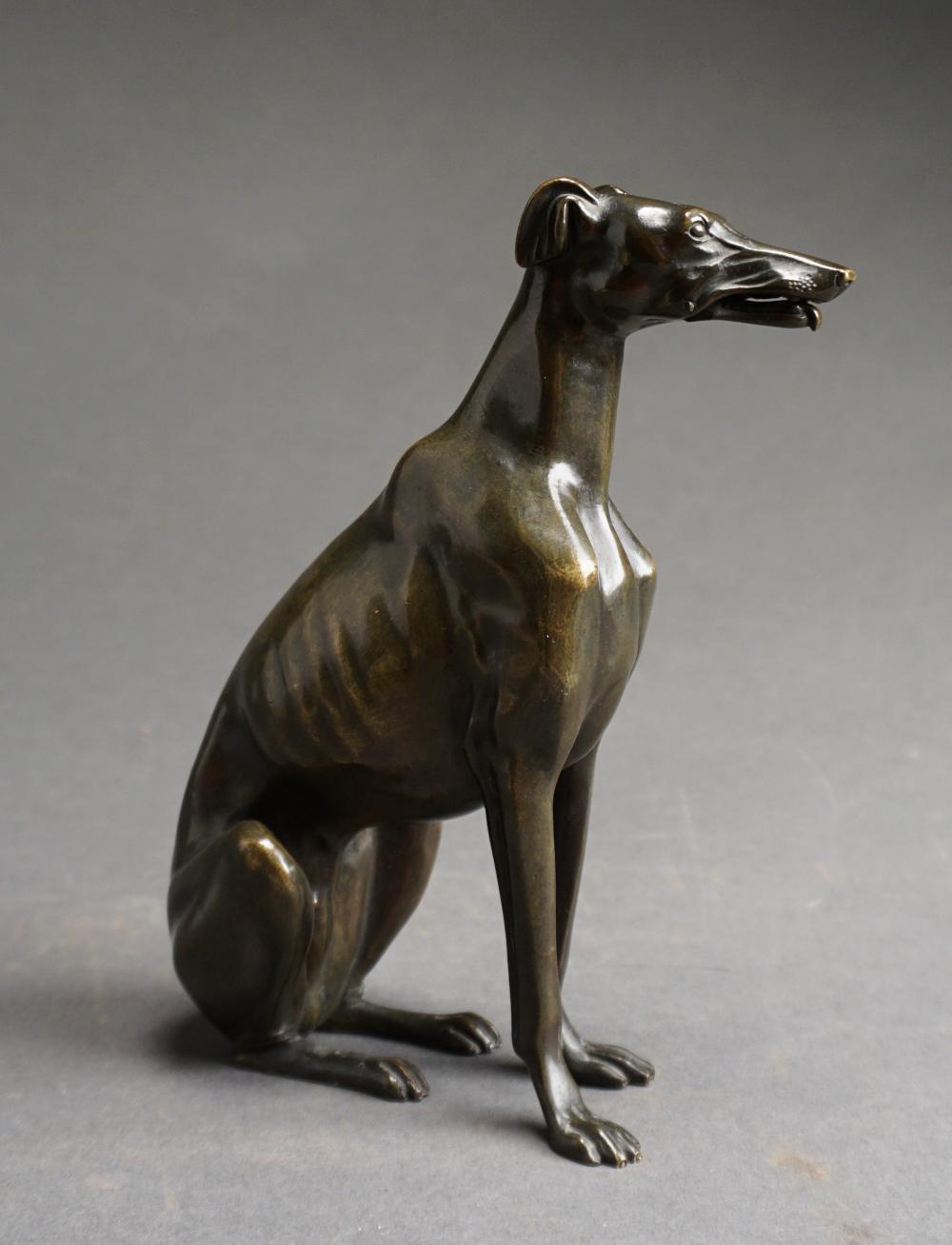 Appraisal: Continental Bronze Figure of Seated Whippet with Spring Action Jaw