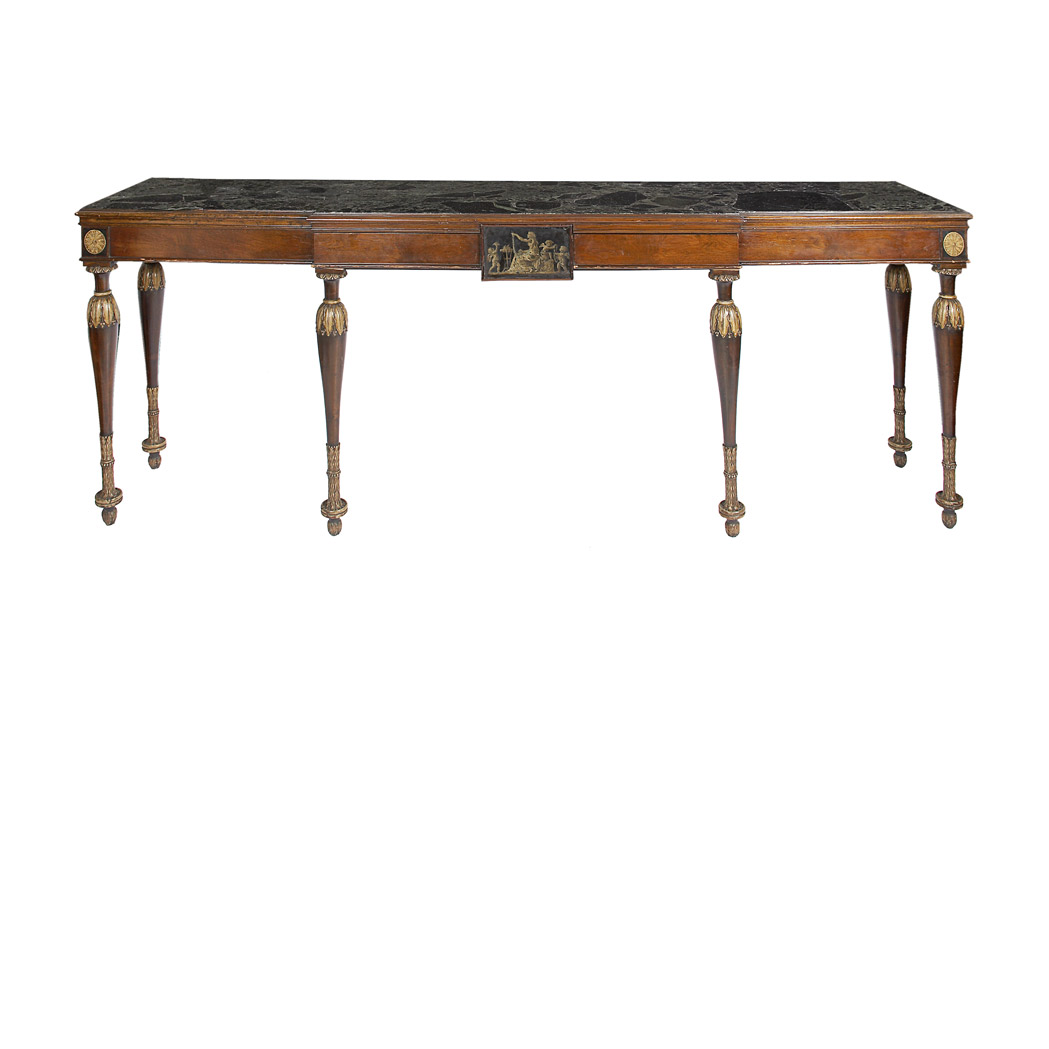 Appraisal: Edwardian Carved and Parcel Painted Mahogany Console The rectangular marble