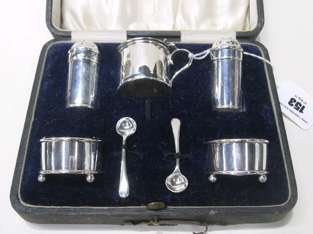 Appraisal: Cased five piece silver condiment set Birmingham