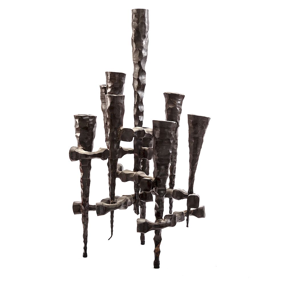 Appraisal: Attributed David Palumbo Brutalist Iron Menorah American - Forged iron