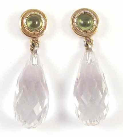 Appraisal: PAIR OF PERIDOT AND QUARTZ EARRINGS each k yellow gold