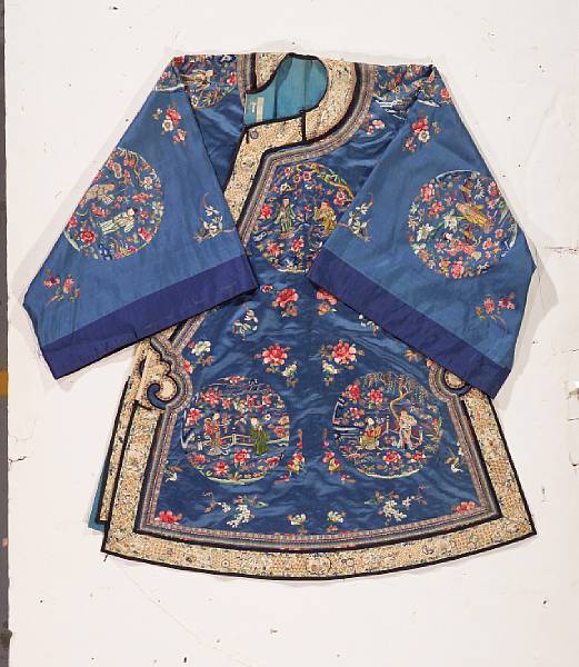 Appraisal: An embroidered blue silk ground lady's coat th Century The