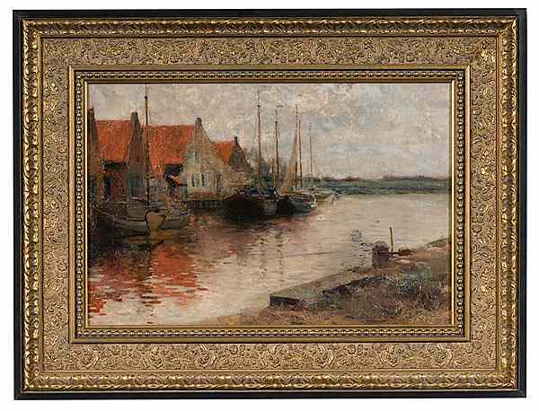 Appraisal: Hugo Konig German - Harbor Scene Oil on canvas titled