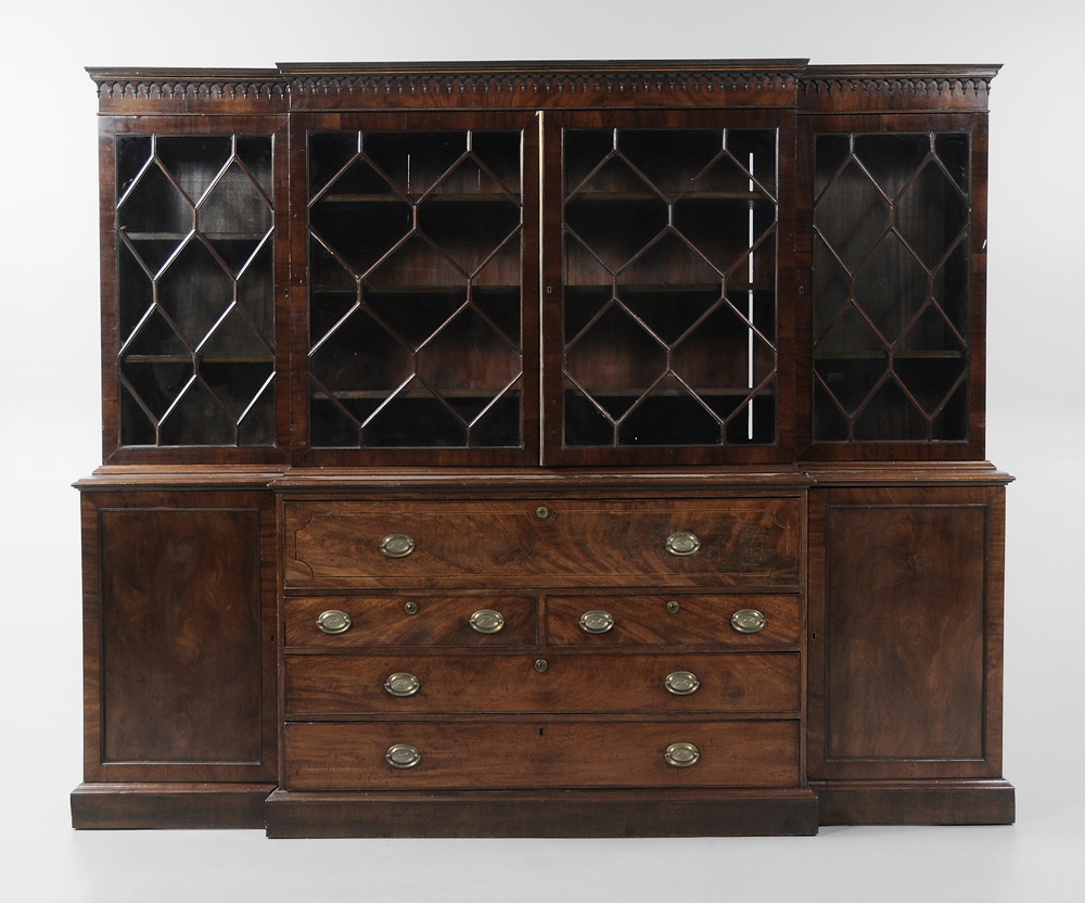 Appraisal: George III Inlaid Mahogany Breakfront British th century dovetailed drawers