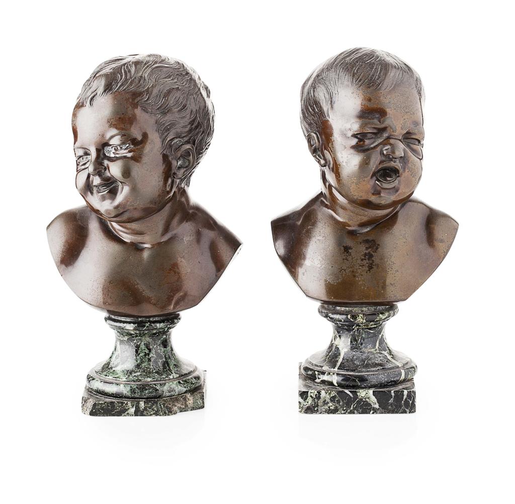 Appraisal: PAIR OF BRONZE BUSTS OF INFANTS AFTER FRANZ XAVER MESSERSCHMIDT