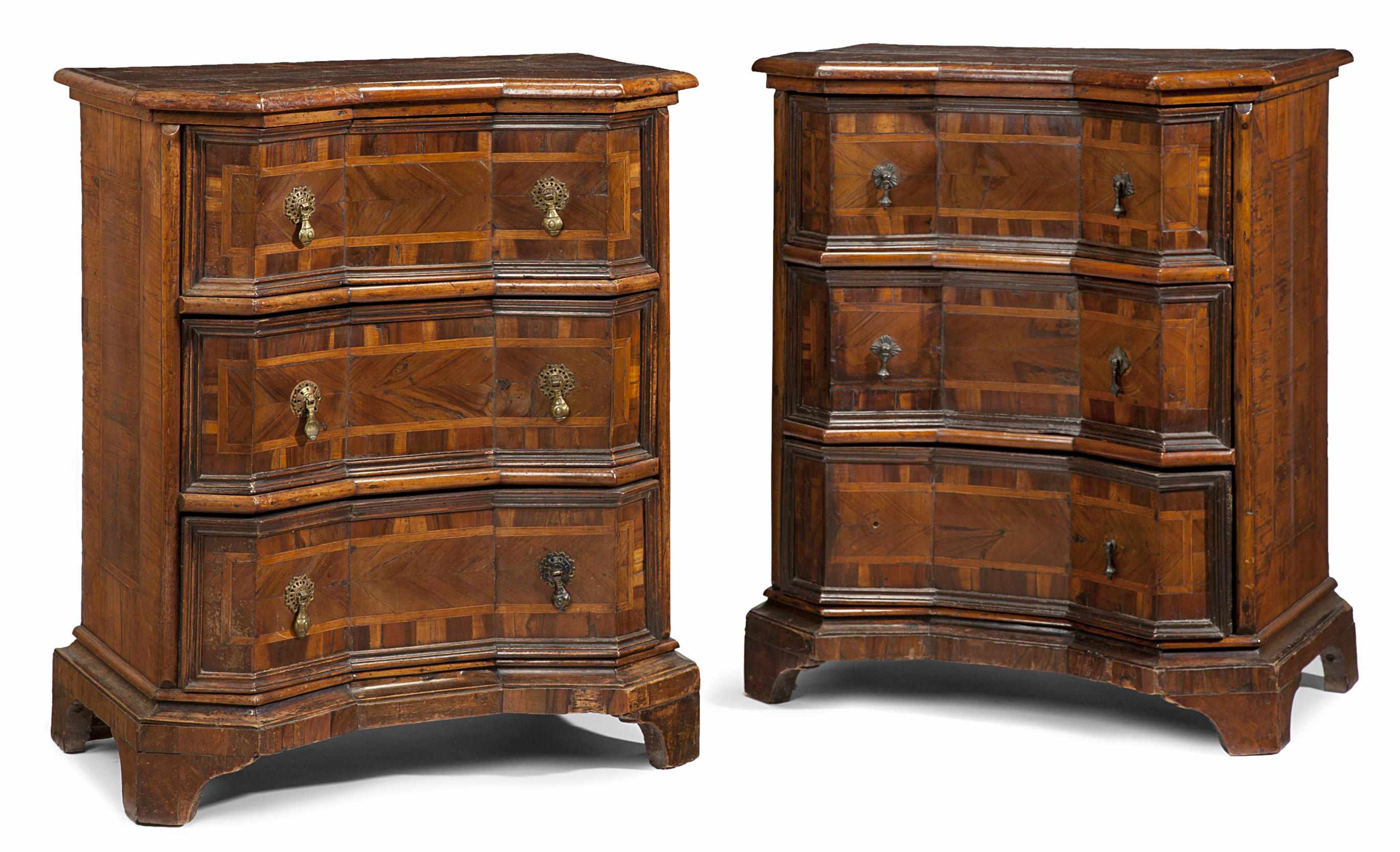 Appraisal: A pair of Italian Baroque style inlaid walnut commodini incorporating