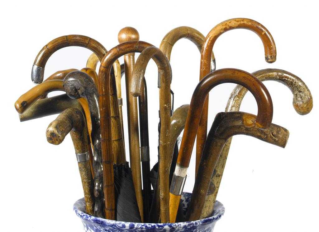 Appraisal: EIGHTEEN SILVER-MOUNTED AND OTHER WALKING CANES AND UMBRELLAS of many