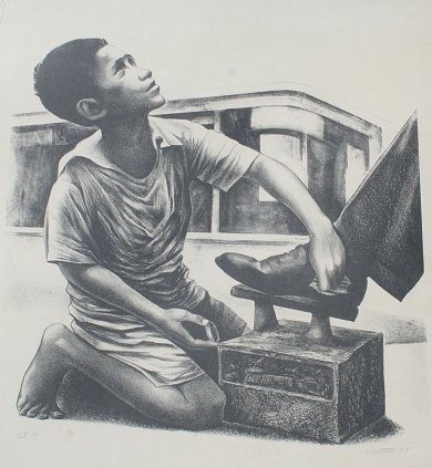 Appraisal: CATLETT Elizabeth American - ''Shoeshine Boy'' Lithograph '' x ''