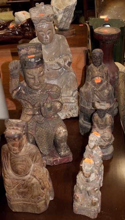 Appraisal: Seven assorted Chinese carved wood deity and mythological figures and