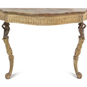 Appraisal: An Italian Cream-Painted and Parcel Gilt Onyx-Top Console Table th