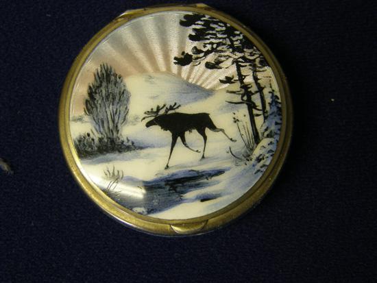 Appraisal: Norwegian silver and enamelled powder box the enamelled cover painted