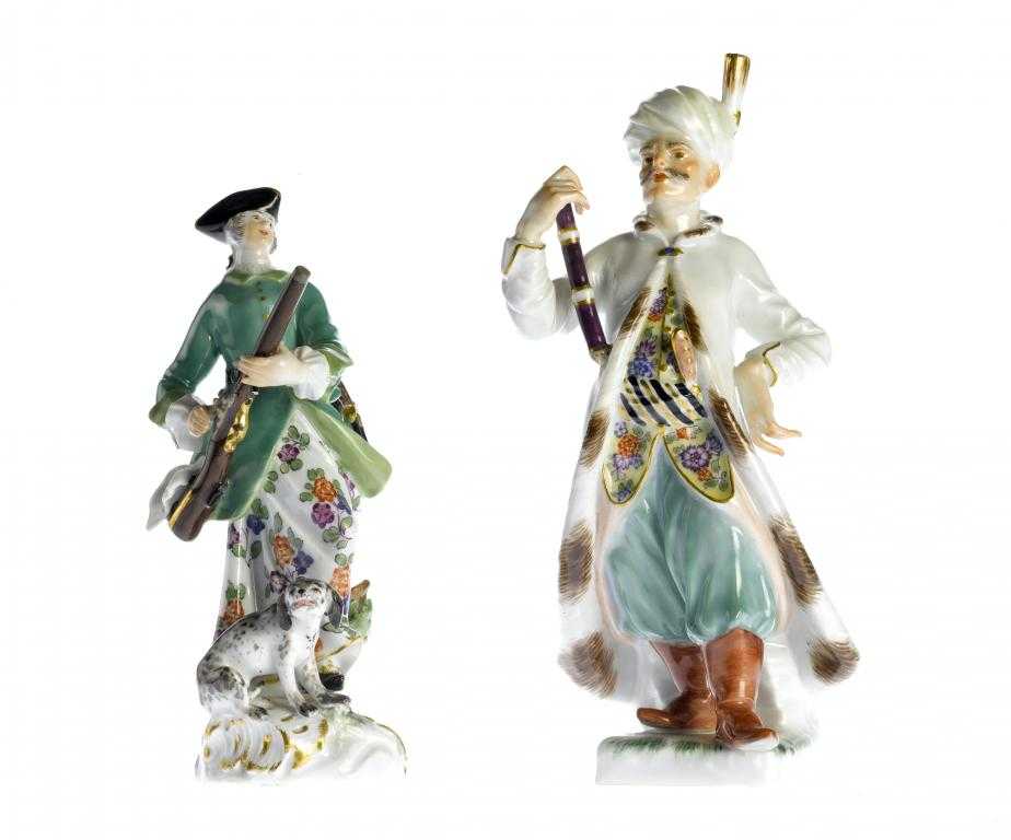 Appraisal: TWO MEISSEN FIGURES one of a Turk in turban and