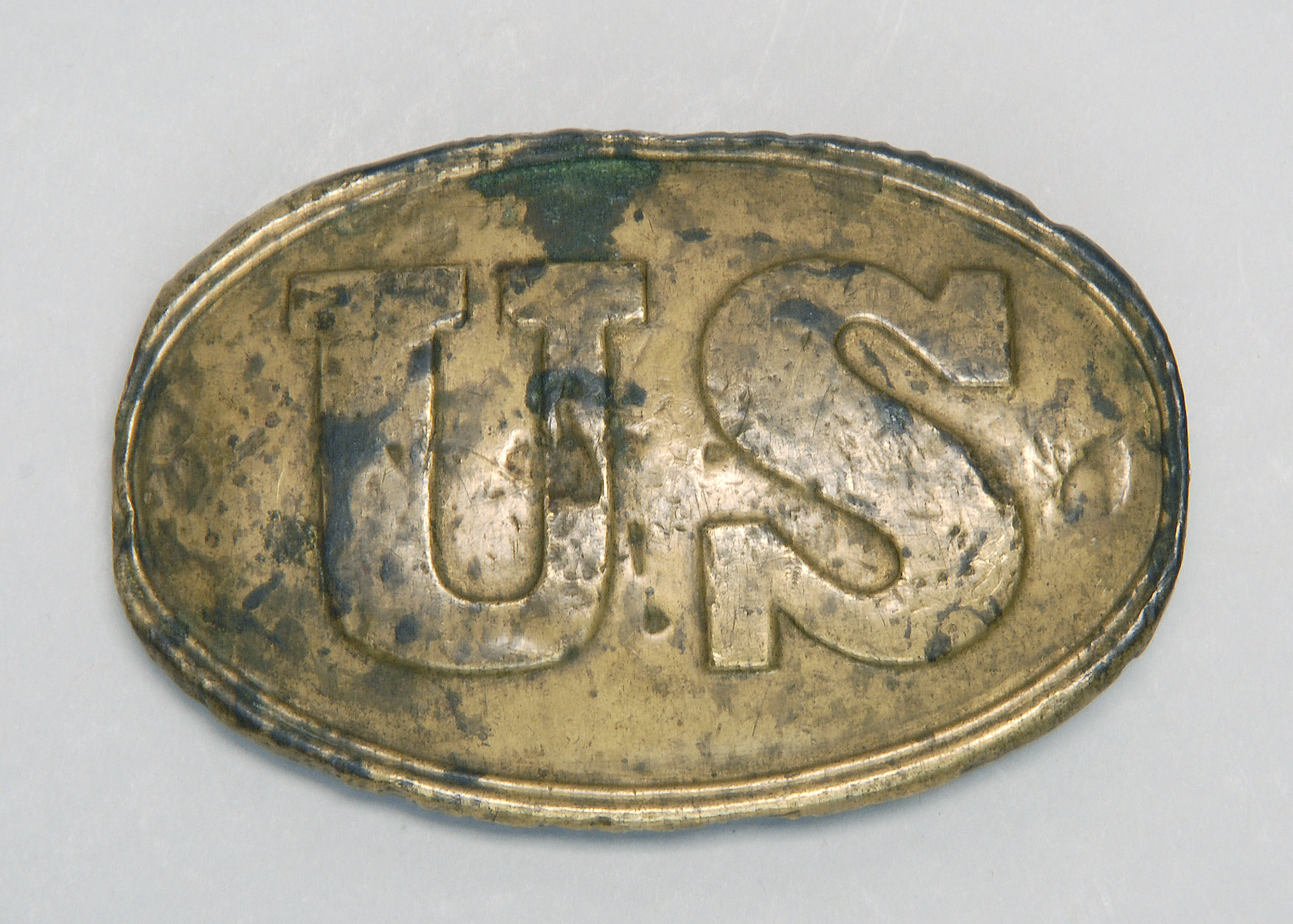 Appraisal: OVAL CIVIL WAR BRASS AND LEAD BELT BUCKLE Stamped US