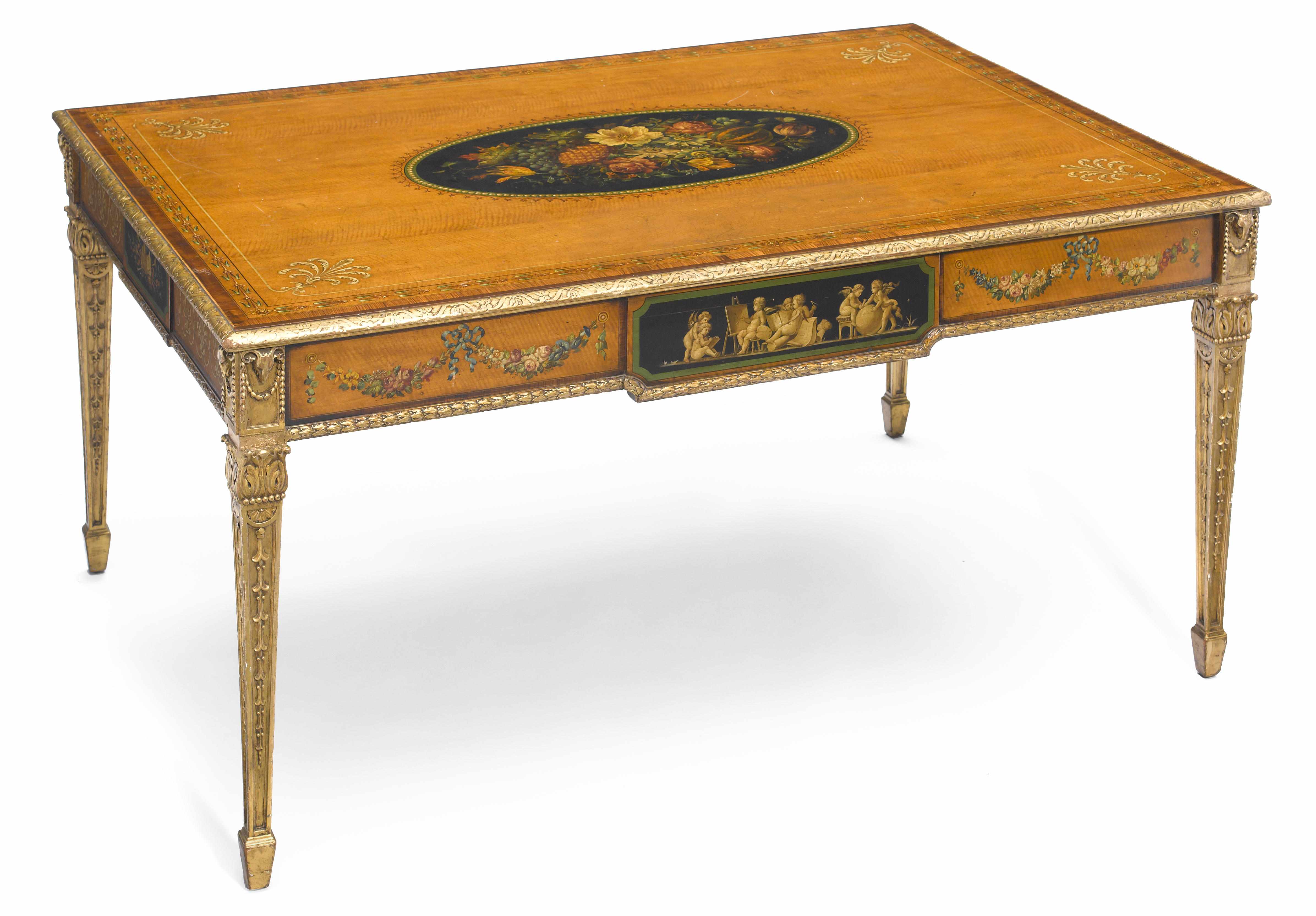 Appraisal: A George III style parcel gilt paint decorated center table