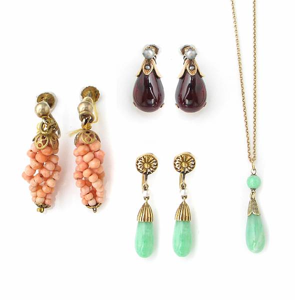 Appraisal: A collection of gemstone jewelry including four pair of screw-back